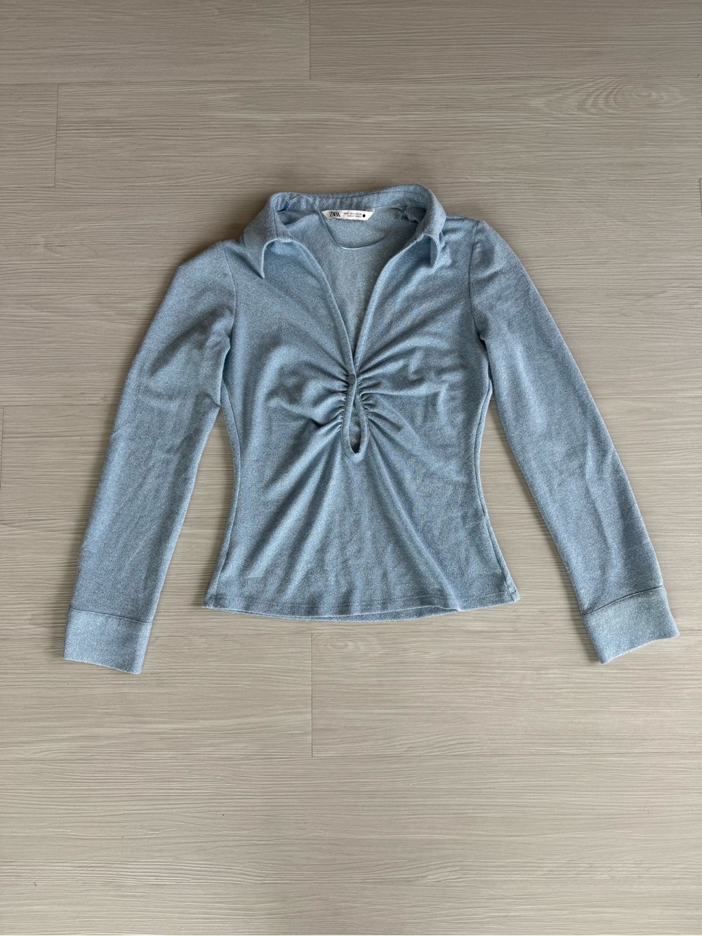 Light Blue, Sparky Ruched Long-Sleeve